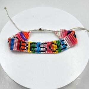 Vintage Colorful Beaded Friendship Bracelet Seed Bead Woven Boho Tribal Style